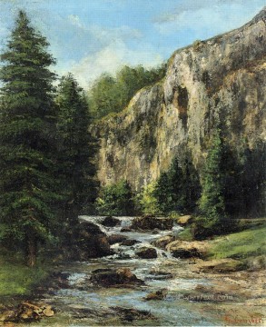 研究のため滝のある風景ギュスターヴ・クールベ川 Oil Paintings